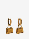 Balenciaga Hourglass Bag Stud Earrings, stylish accessories featuring gold-tone studs with hourglass design on a white background.