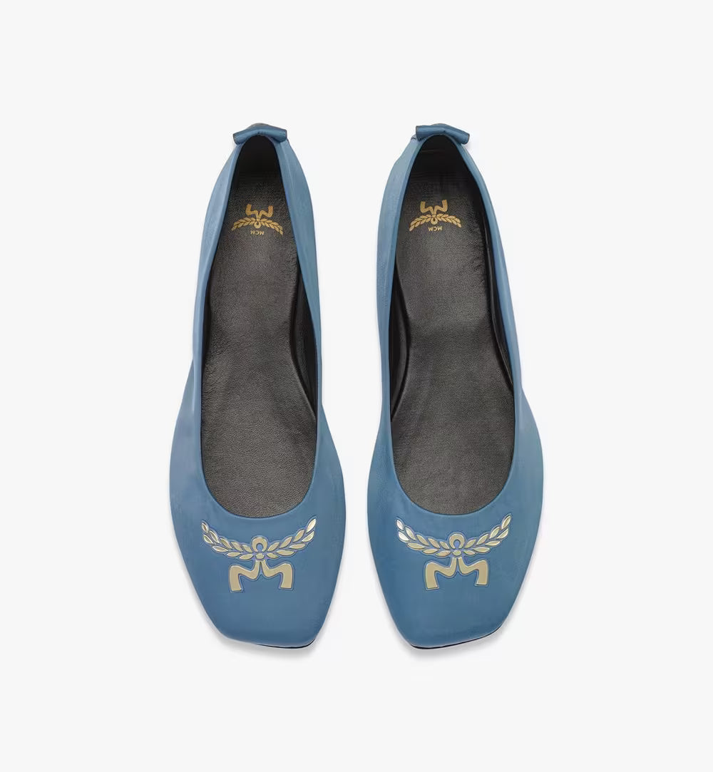 MCM women's Ballerina Shoes in vibrant blue ECONYL® material, featuring a sleek, comfortable design for casual wear.