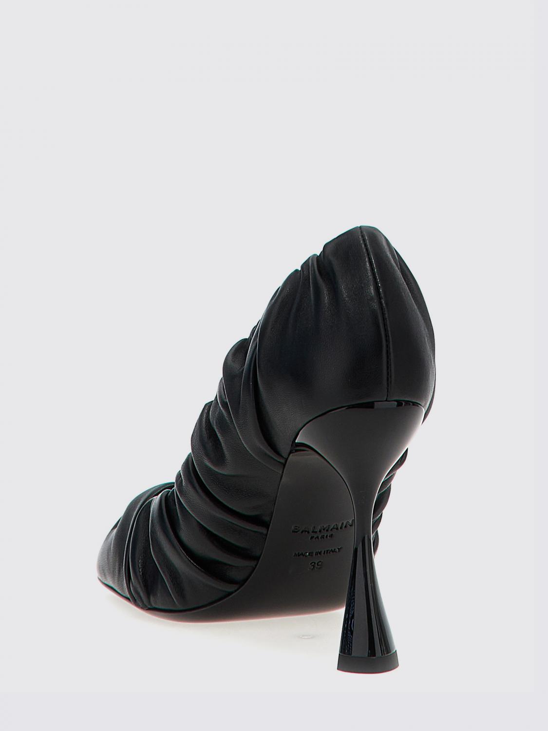 Balmain Ruched Leather Pointed-Toe Pumps – Black