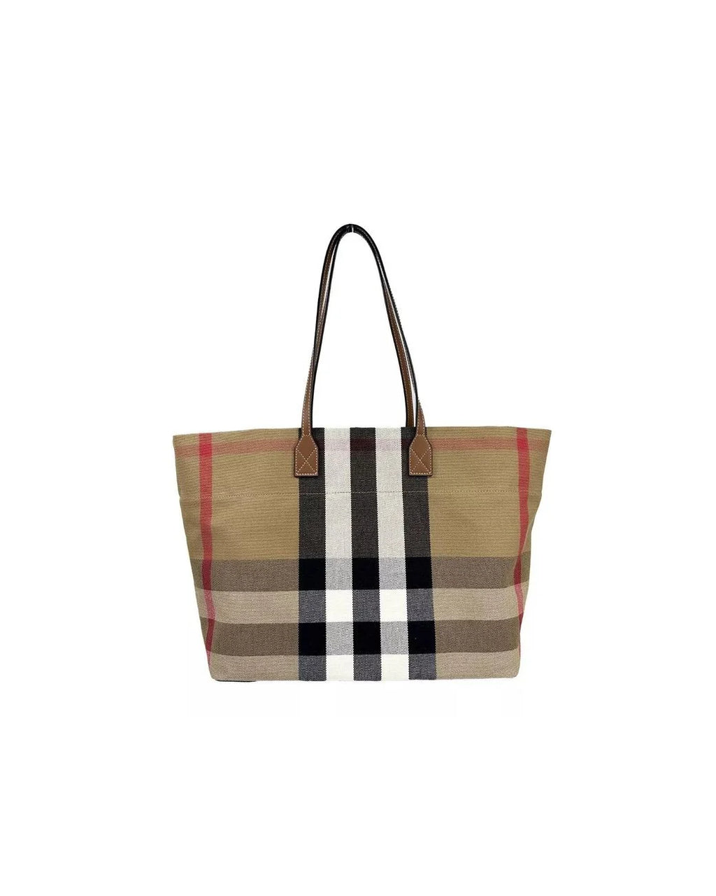 Burberry medium London check tote bag for women, featuring the signature checkered pattern and durable leather handles.