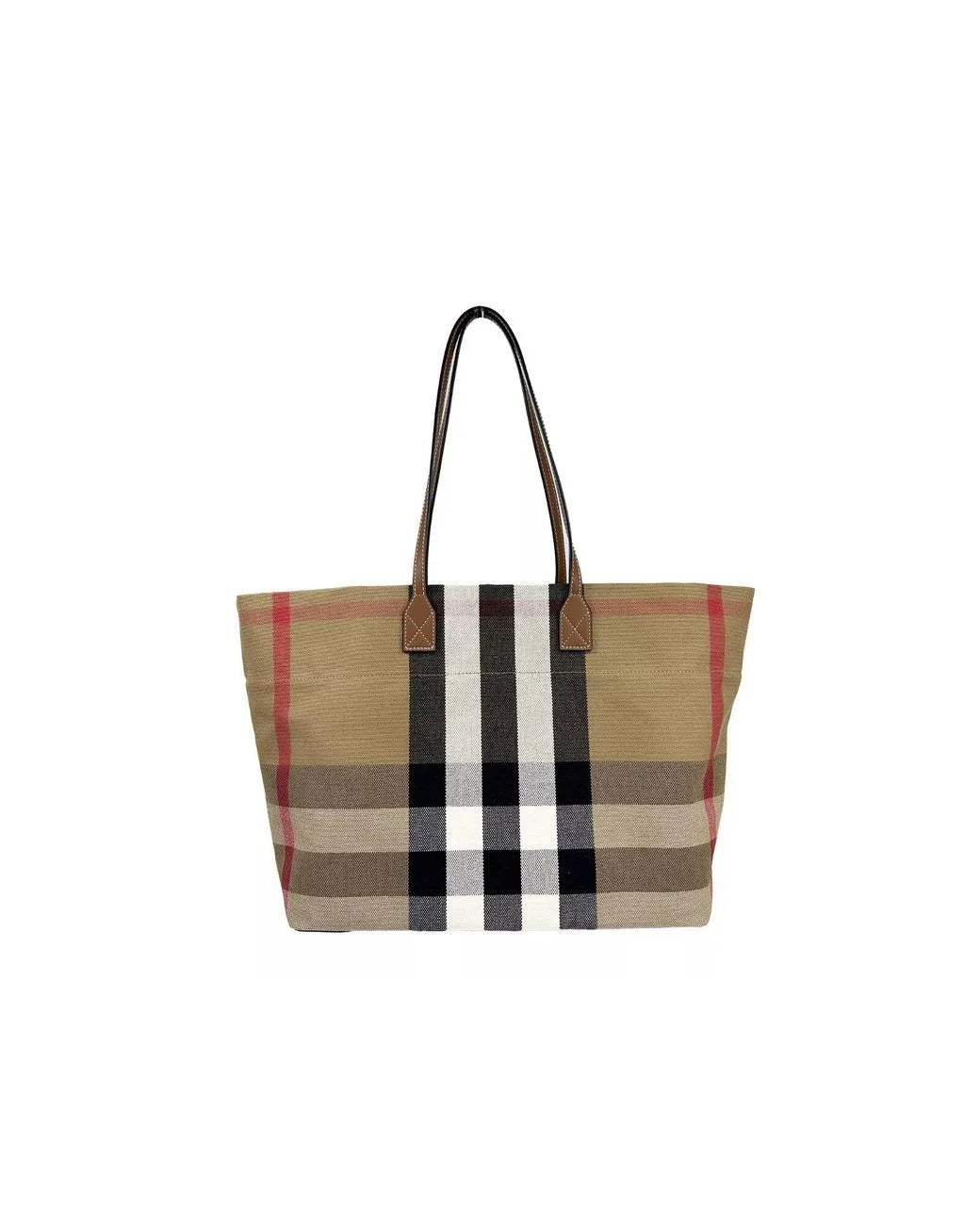 Burberry medium London check tote bag for women, featuring the signature checkered pattern and durable leather handles.
