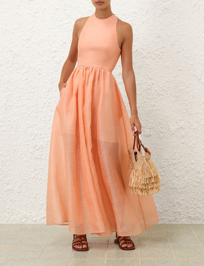 Zimmermann Illuminate Racer Maxi Dress for women, sleeveless with a flowing silhouette and elegant design.