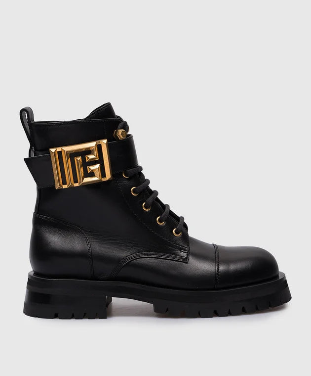 Balmain Monogram Buckle Leather Combat Boots