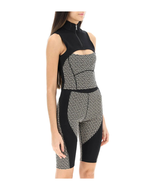 Balmain Monogram sports cropped top for women, featuring branded monogram design and sporty style, perfect for casual wear.