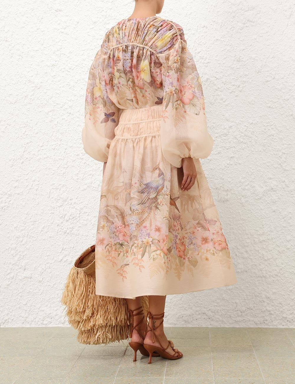 Zimmermann Illuminate Drawn Midi Skirt for women, featuring a flowing, patterned design in soft fabric, perfect for elegant wear