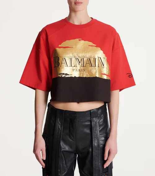 Balmain x Disney Cropped Graphic T-Shirt – Red & Gold