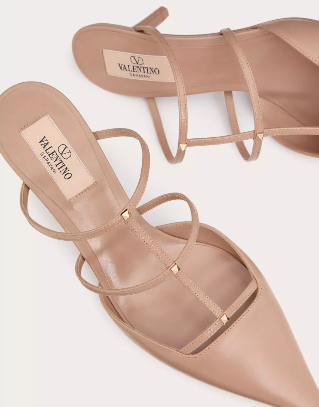 Valentino Rockstud Wispy Calfskin Mule 60mm women's shoes featuring pointed toes, studded details, and elegant calfskin material.