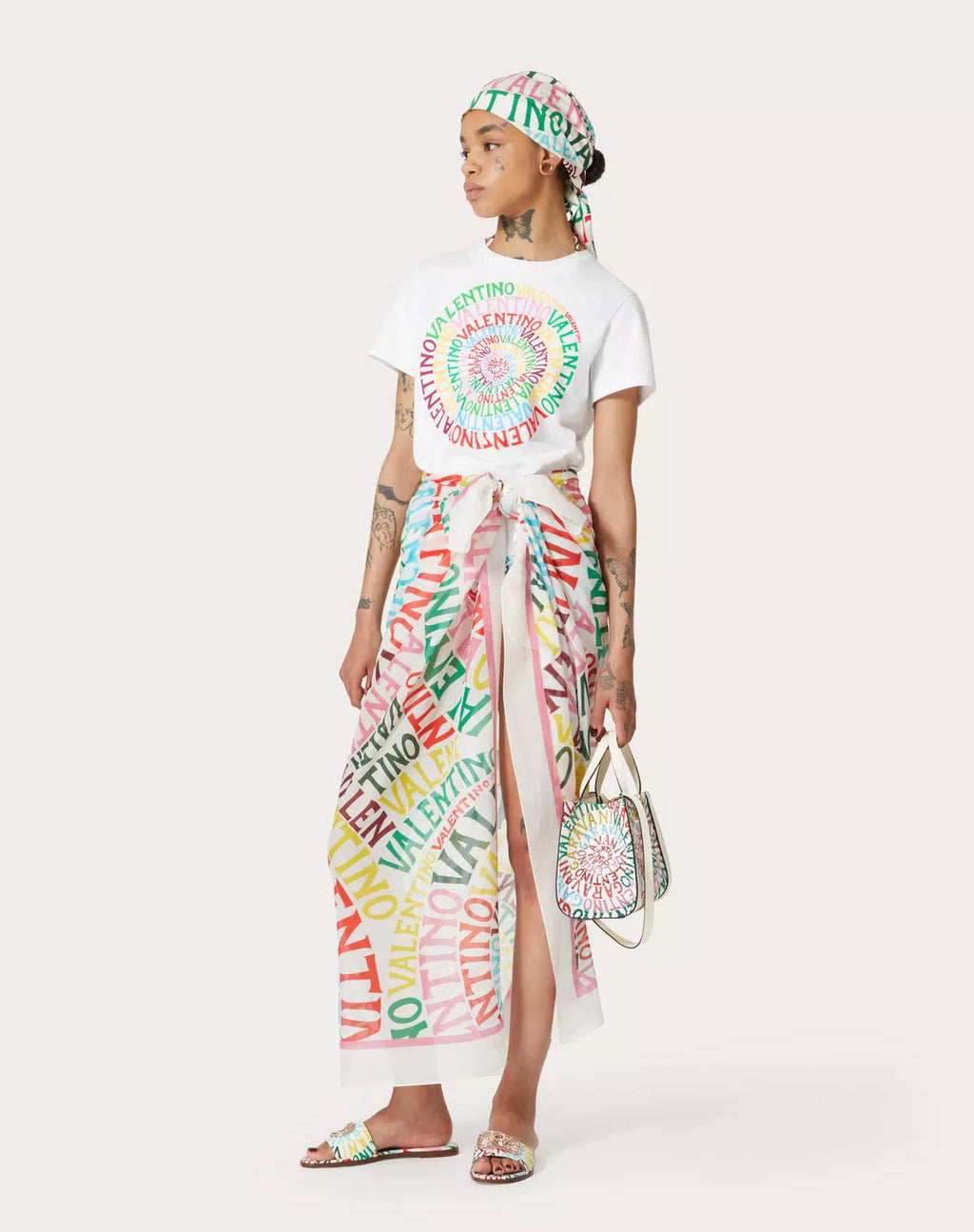 Valentino Loop Jersey T-shirt for women, featuring a stylish design and comfortable fit, shown on a model.