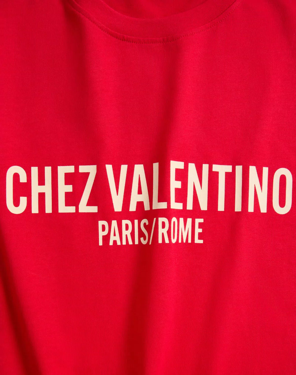 Valentino women's cotton jersey T-shirt with Chez Valentino print, casual fashion top featuring a stylish design.
