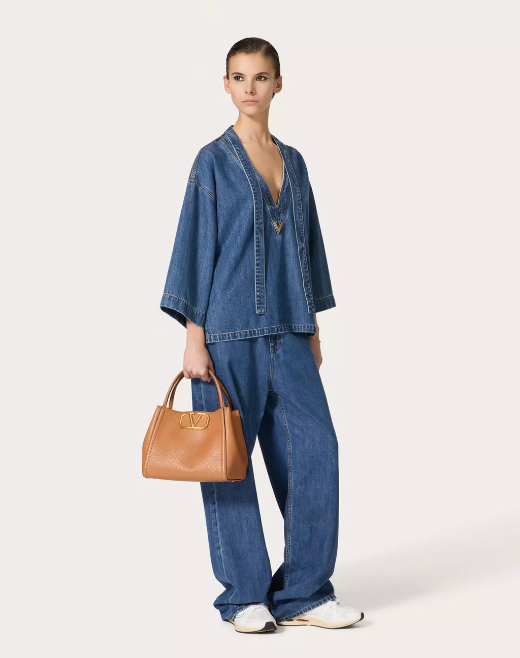 Blue Valentino Medio Denim Kaftan for women, featuring flowing fabric and relaxed fit, ideal for stylish summer or casual wear.