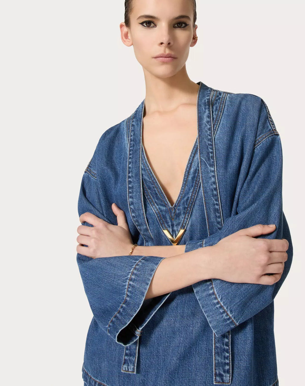 Blue Valentino Medio Denim Kaftan for women, featuring relaxed fit and stylish design, perfect for casual and summer wear.