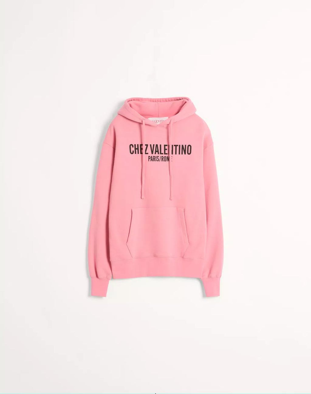 Women’s Valentino cotton hoodie sweatshirt with Chez Valentino print, featuring a hood and casual fit.