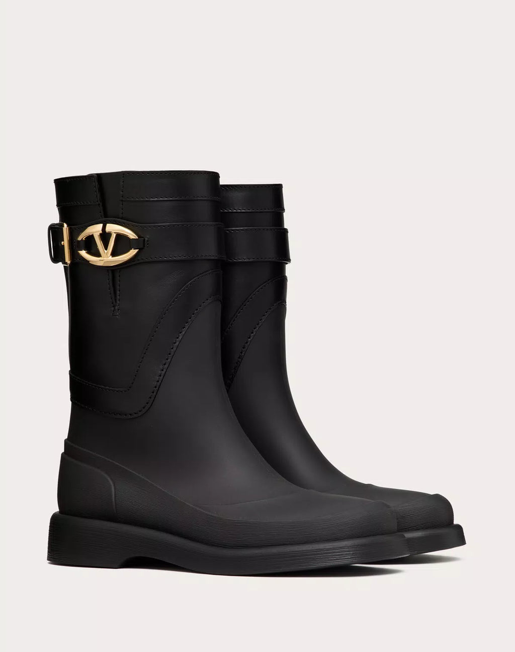 Valentino Vlogo The Bold Edition women's rubber and calfskin boots with 35mm heel, featuring the iconic Vlogo design.