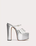 Valentino Garavani Tan-go mirror-effect platform slides for women with 155mm heel, featuring sleek, shiny finish and modern design.