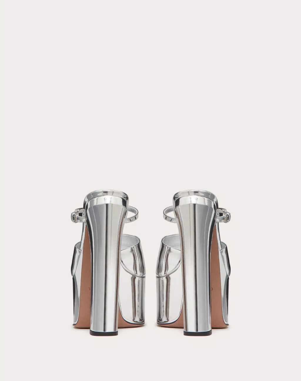 Valentino Garavani Tan-go mirror-effect platform slide sandals for women, 155mm heel, stylish and reflective footwear.