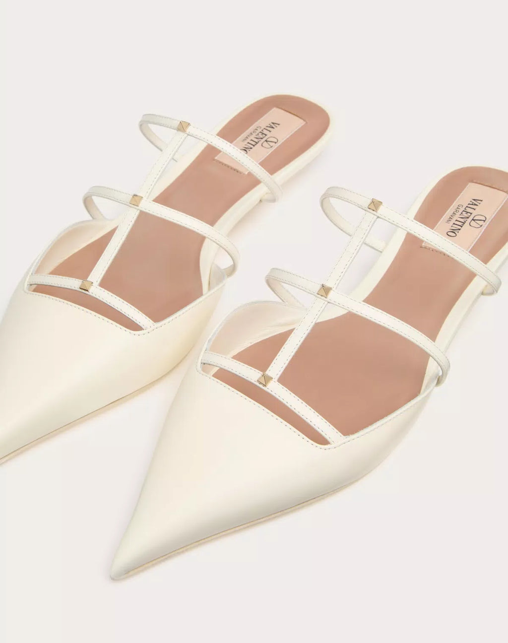 Valentino Rockstud Wispy Calfskin Mule for women, 20mm heel, stylish slip-on shoe with stud embellishments and sleek design.