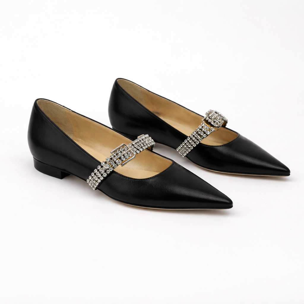 Jimmy Choo Bing embellished leather ballet flats for women, showing detailed embellishments and sleek design.