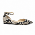 Jimmy Choo Snakeskin-Print Ankle Strap Pointed-Toe Flats