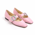 Jimmy Choo Pink Patent Leather Crystal Buckle Mary Jane Flats