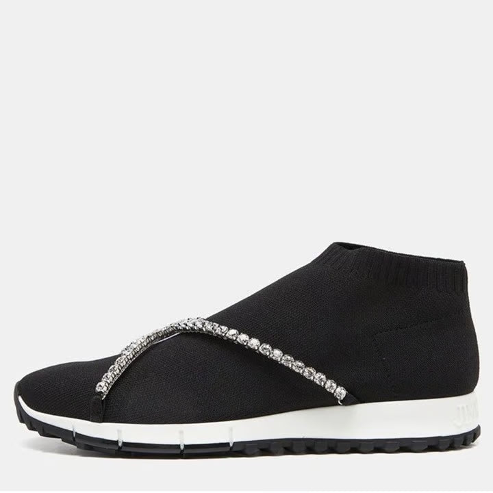 Women’s Jimmy Choo Crystal-Embellished Knit Sock Sneaker with sparkling embellishments and a sleek design, casual and stylish.
