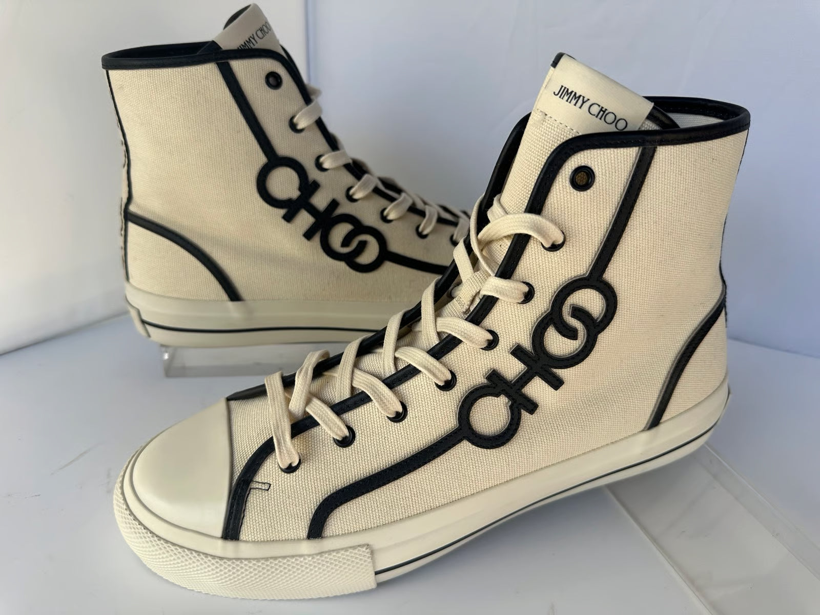 Jimmy Choo Fenix high-top Sneakers in Denim and Milk Fabric