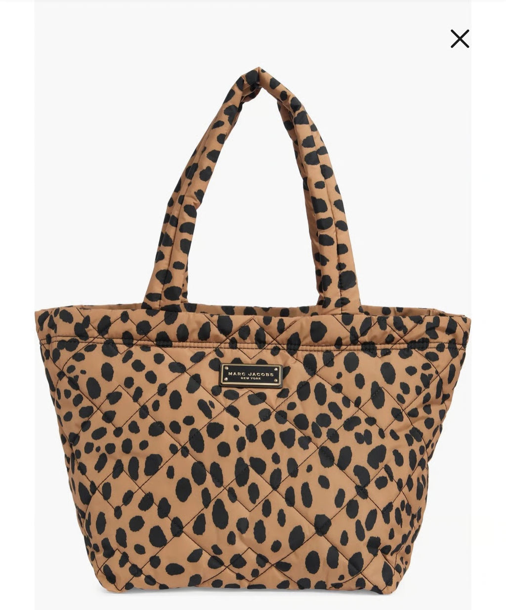 Medium quilted nylon tote with cheetah print from Marc Jacobs, featuring a spacious interior and stylish design.