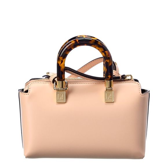 Fendi By The Way Mini Boston Bag for women, stylish black leather handbag with gold hardware and top handles.