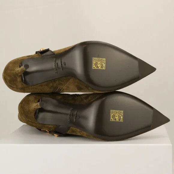 Balmain Medallion Harness Suede Ankle Boots – Stiletto Heel