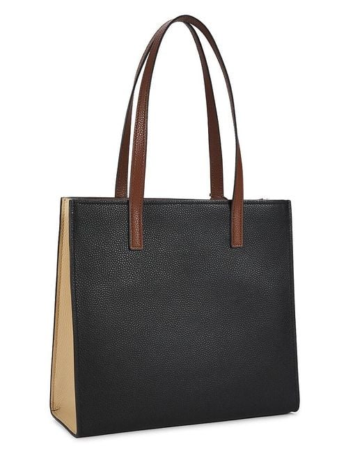 Black Marc Jacobs Grind Logo leather tote bag with multicolor logo print and spacious interior for everyday use.