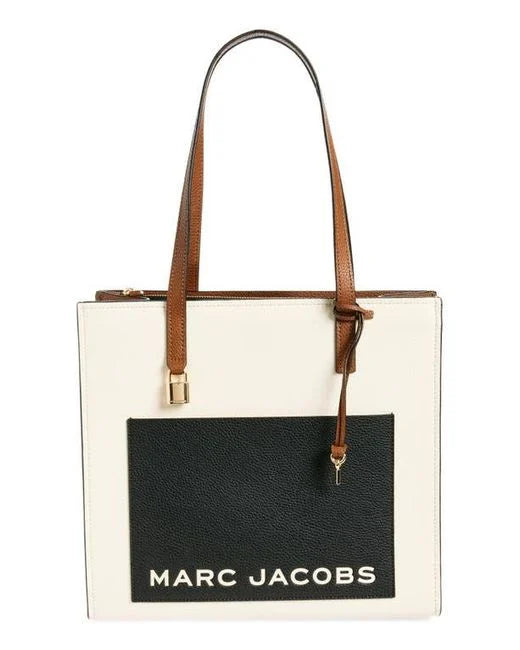 Mini Marc Jacobs Grind tote bag in smoked almond multi-colored leather with top handles and spacious interior.