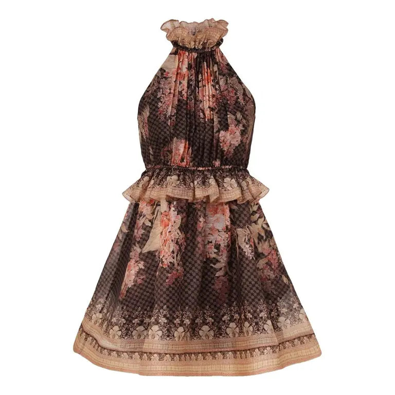 Multicolor Zimmermann linen mini dress for women, featuring lightweight fabric and a stylish, casual design.