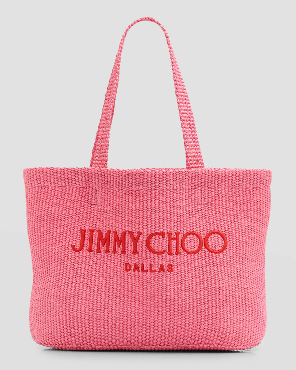 Jimmy Choo mini beach tote bag in raffia with woven design, compact accessories bag perfect for summer outings.