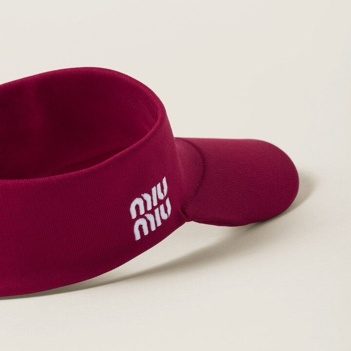 Nylon Miu Miu visor with matching pouch, stylish accessories for sun protection and fashion.