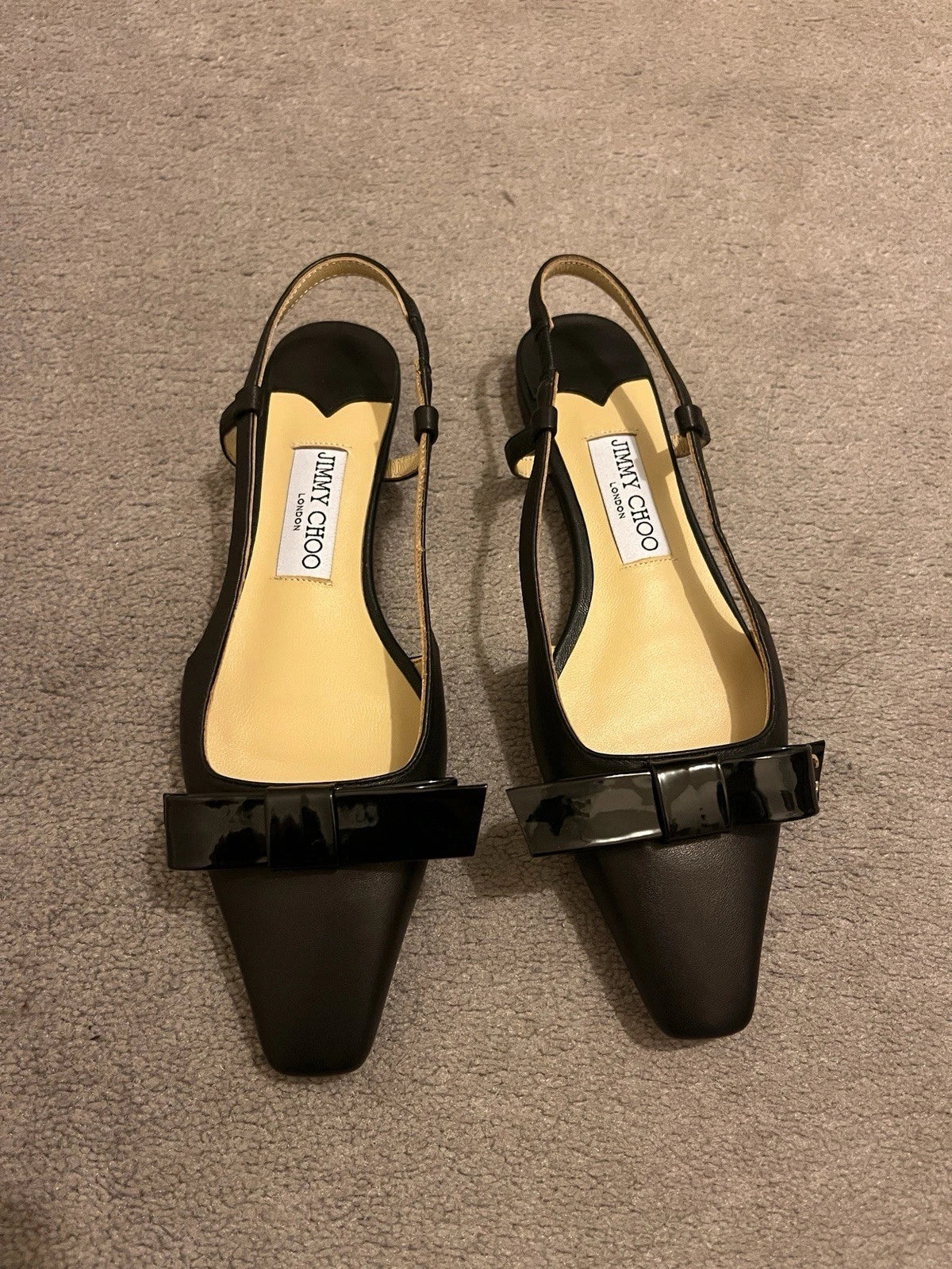 Jimmy Choo Amel or Elisa Slingback Pump in Black Nappa and Patent Leather