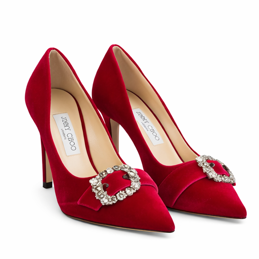Jimmy Choo Velvet Pumps with Crystal Embellishments