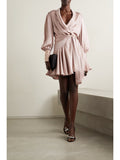 ZIMMERMANN Ruffled silk-satin mini wrap dress