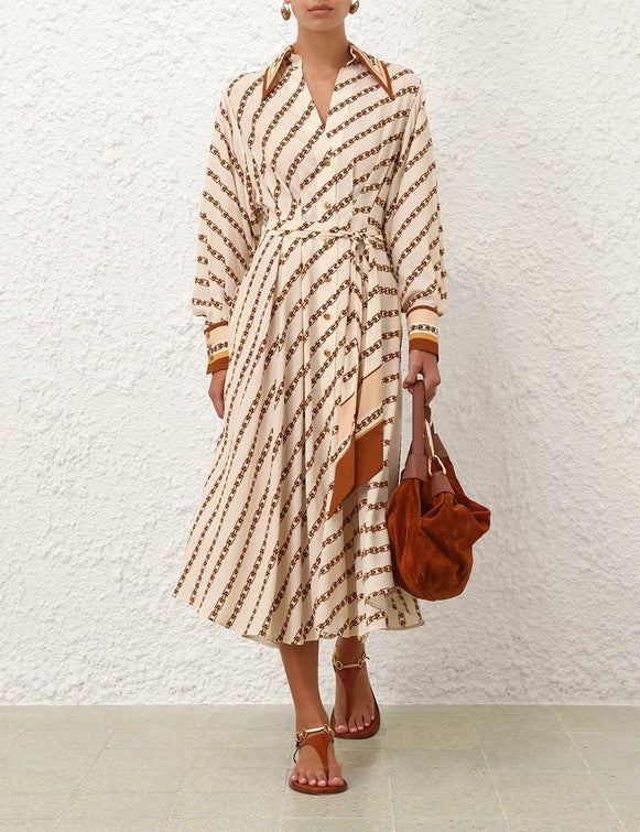 Cream Zimmermann Tuck Midi Shirt Dress for women, featuring a button-up front and relaxed fit, displayed on a mannequin.