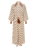 Cream Zimmermann Tuck Midi Shirt Dress for women, featuring a relaxed fit and button-down design, styled with chain accessories.