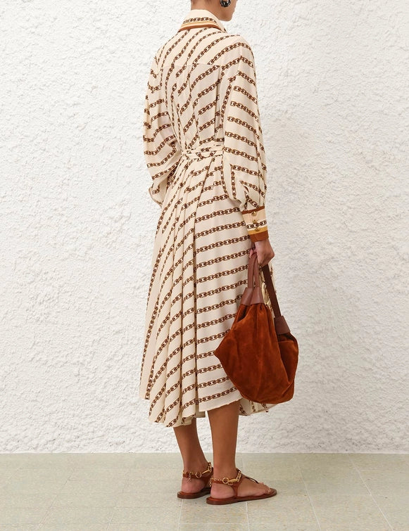 Cream Zimmermann Tuck Midi Shirt Dress for women, featuring a relaxed fit and button-front design, perfect for casual or semi-formal wear.