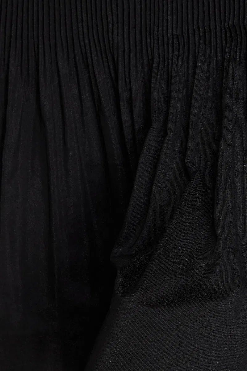 Zimmermann pleated off-the-shoulder top and ruffle maxi skirt set, lightweight organza fabric, elegant women's apparel.